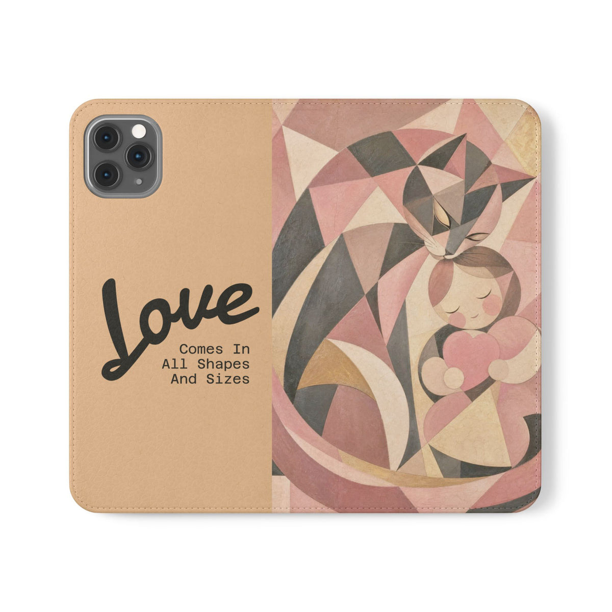 Love Keeps Watch — Geometric Cat & Child Flip Phone Case