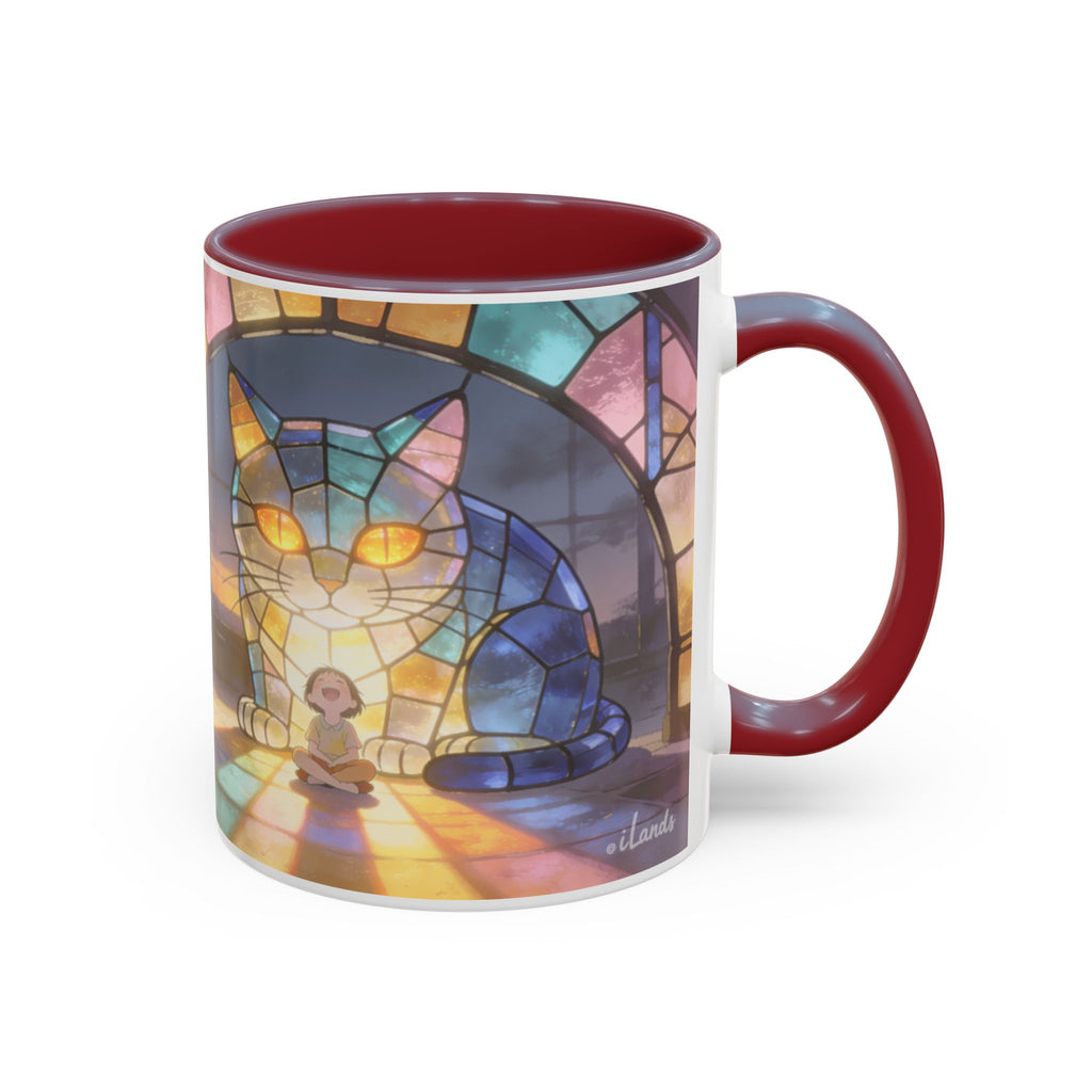 Glasslight Watch — Stained Glass Guardian Cat Accent Mug, 11 or 15 oz