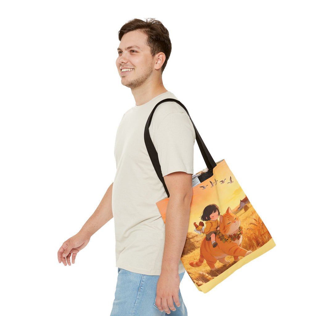 Harvest Watch — Wheat Walk Tote Bag, Guardian Cat & Fawn