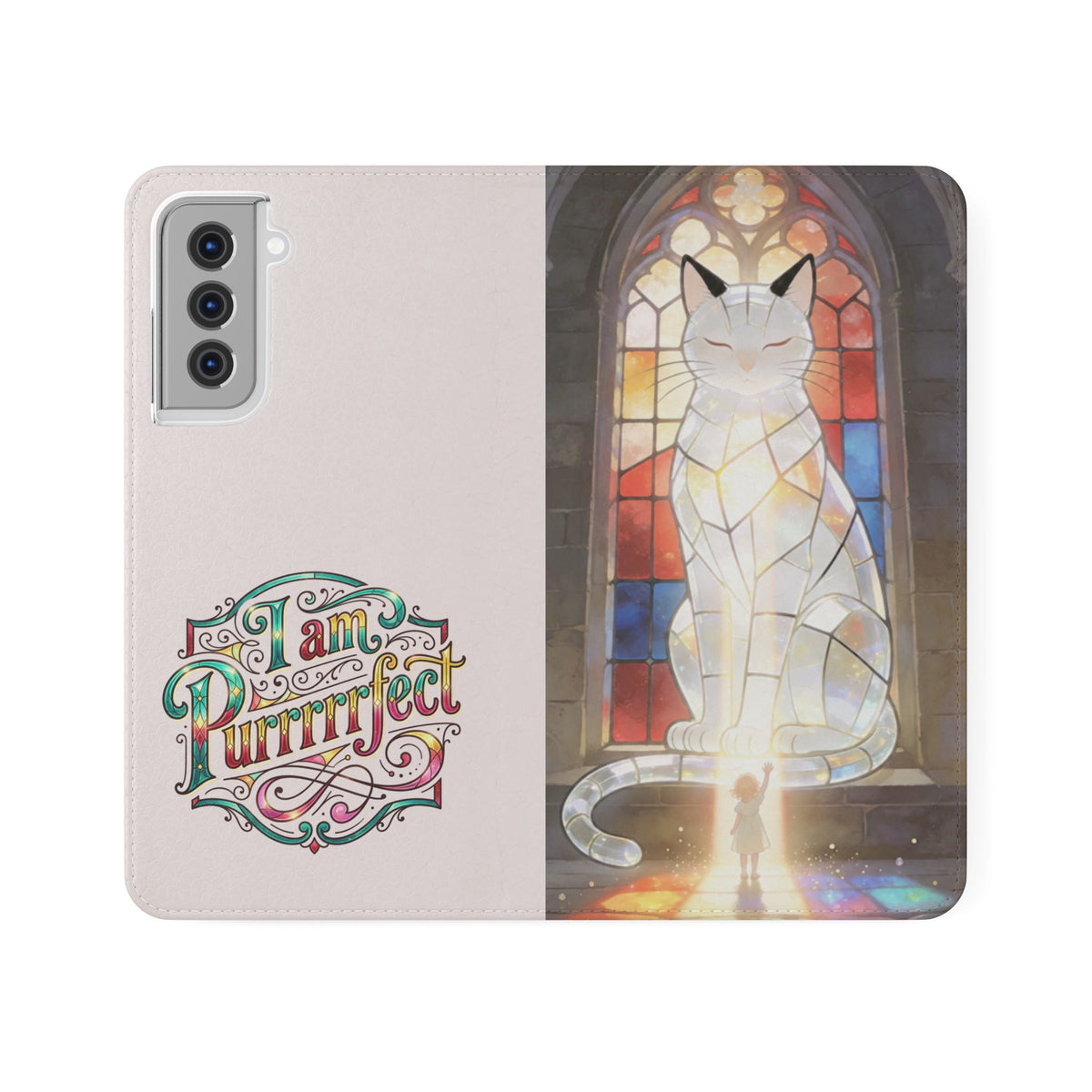 Purrfectly Guarded — Stained Glass Cat I Am Purrfect Flip Phone Case