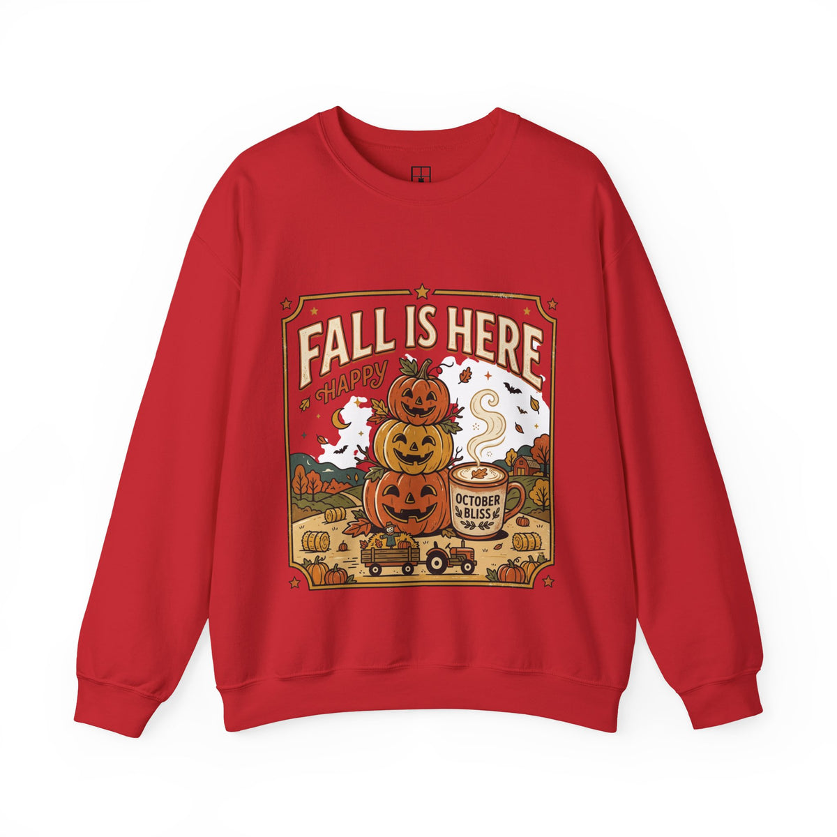 Fall Is Here Cat & Pumpkin Crewneck Sweatshirt