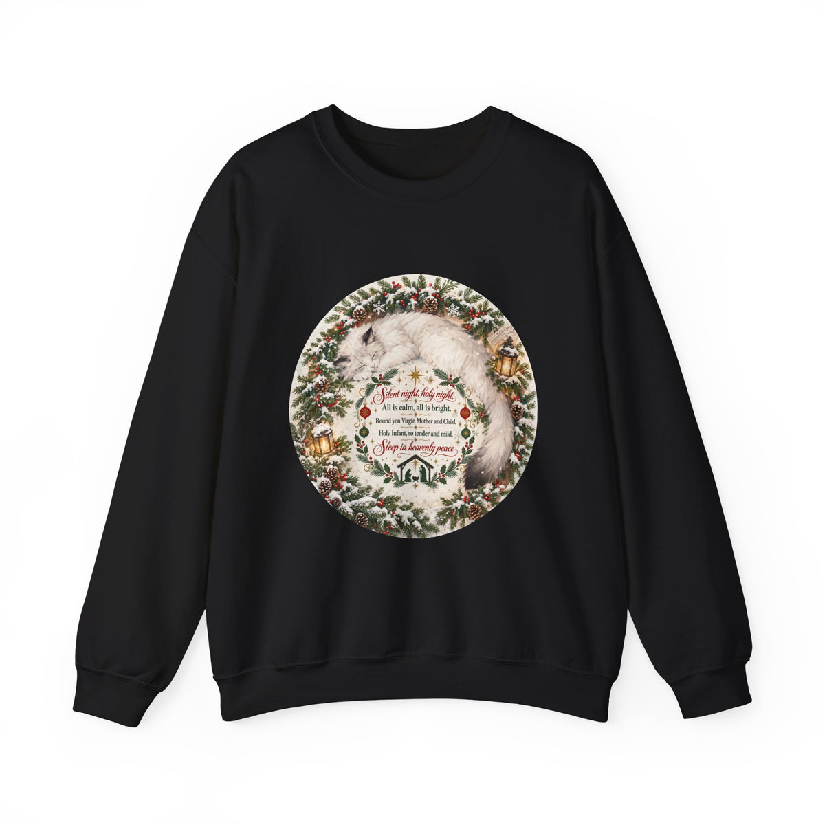 Silent Night Carol — Christmas Cat Crewneck Sweatshirt