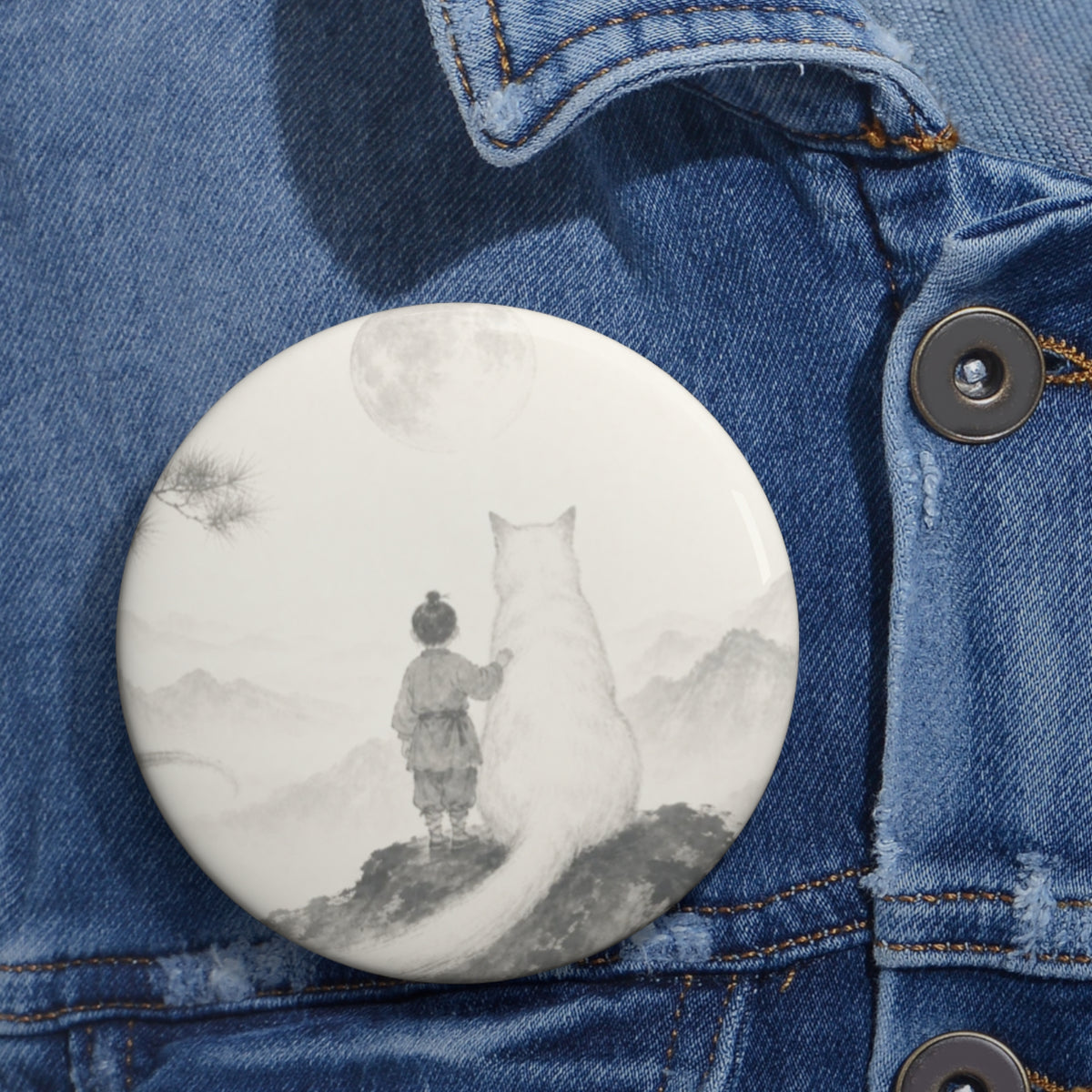 A Boy and His Guardian — Vintage Sketch Pin Button