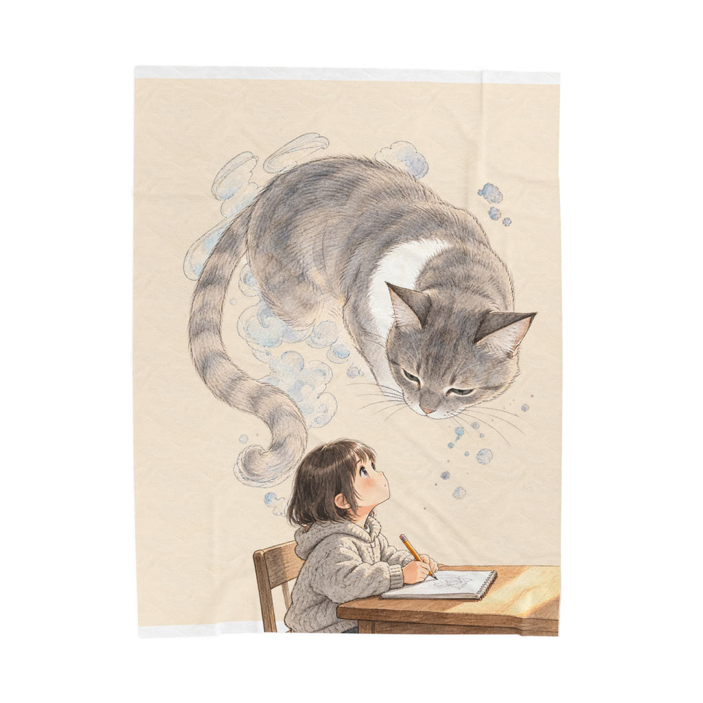 Guarded Dreams — Child & Cat Velveteen Plush Throw Blanket