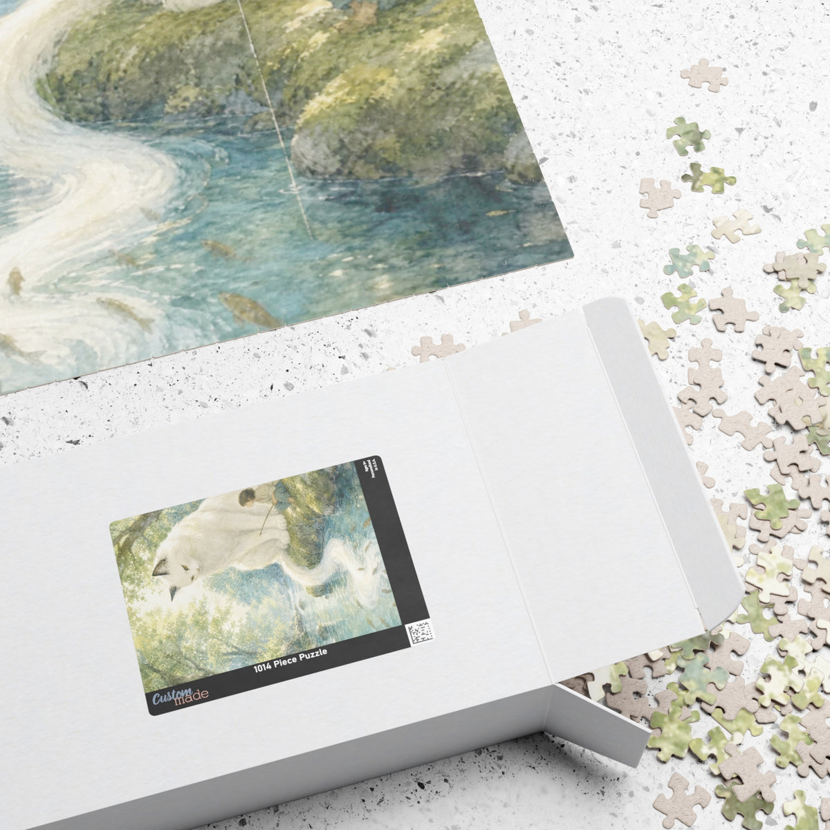 By the Stream, She Watches — Guardian Cat & Child Jigsaw Puzzle
