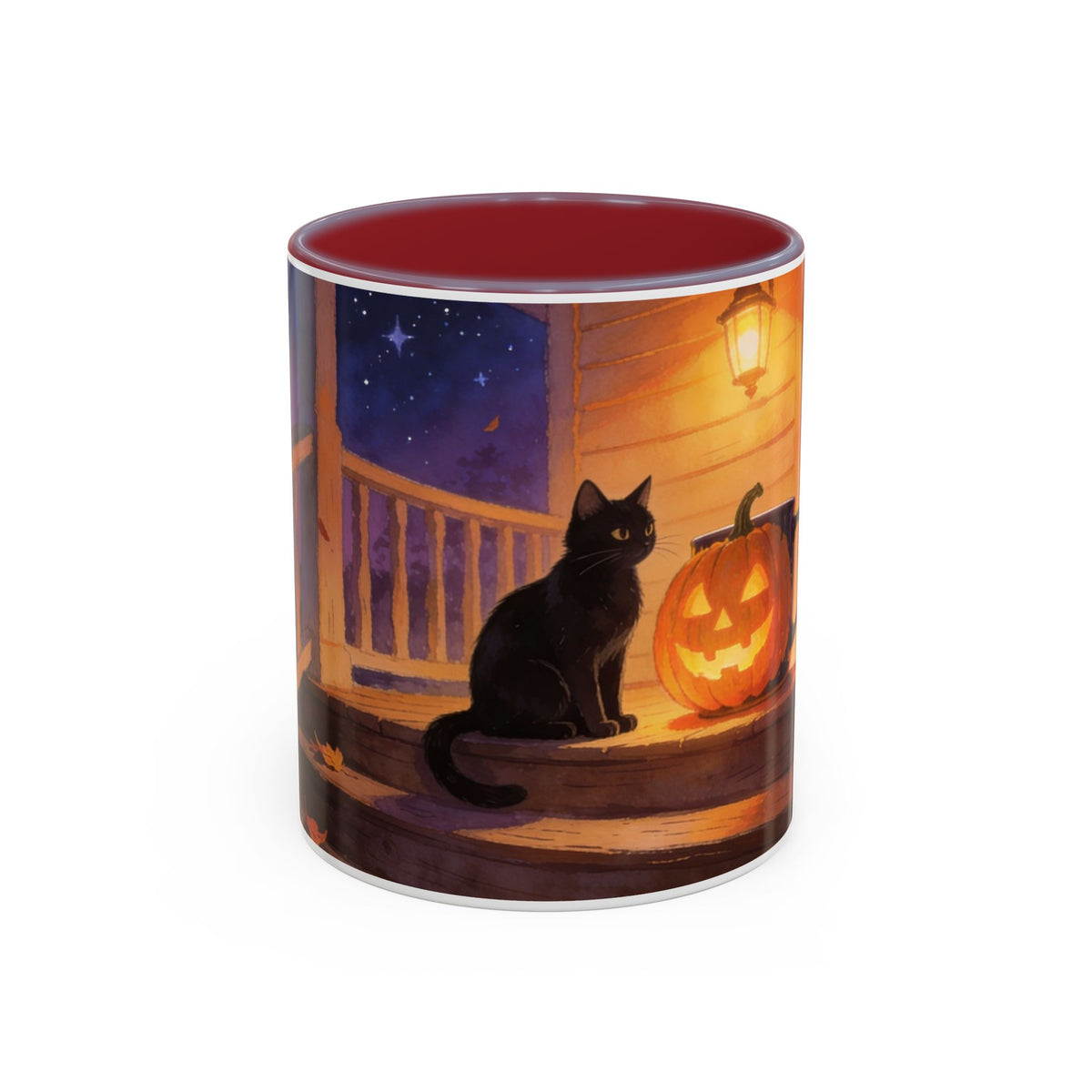 Light of the Porch — Halloween Black Cat & Jack-o'-Lantern Accent Mug, 11 or 15 oz