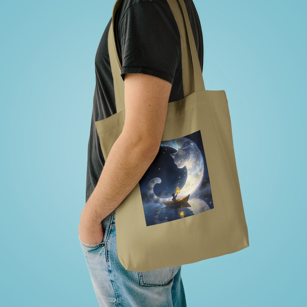 The Moon Keeps Watch — Moon Guardian Cat Cotton Tote Bag