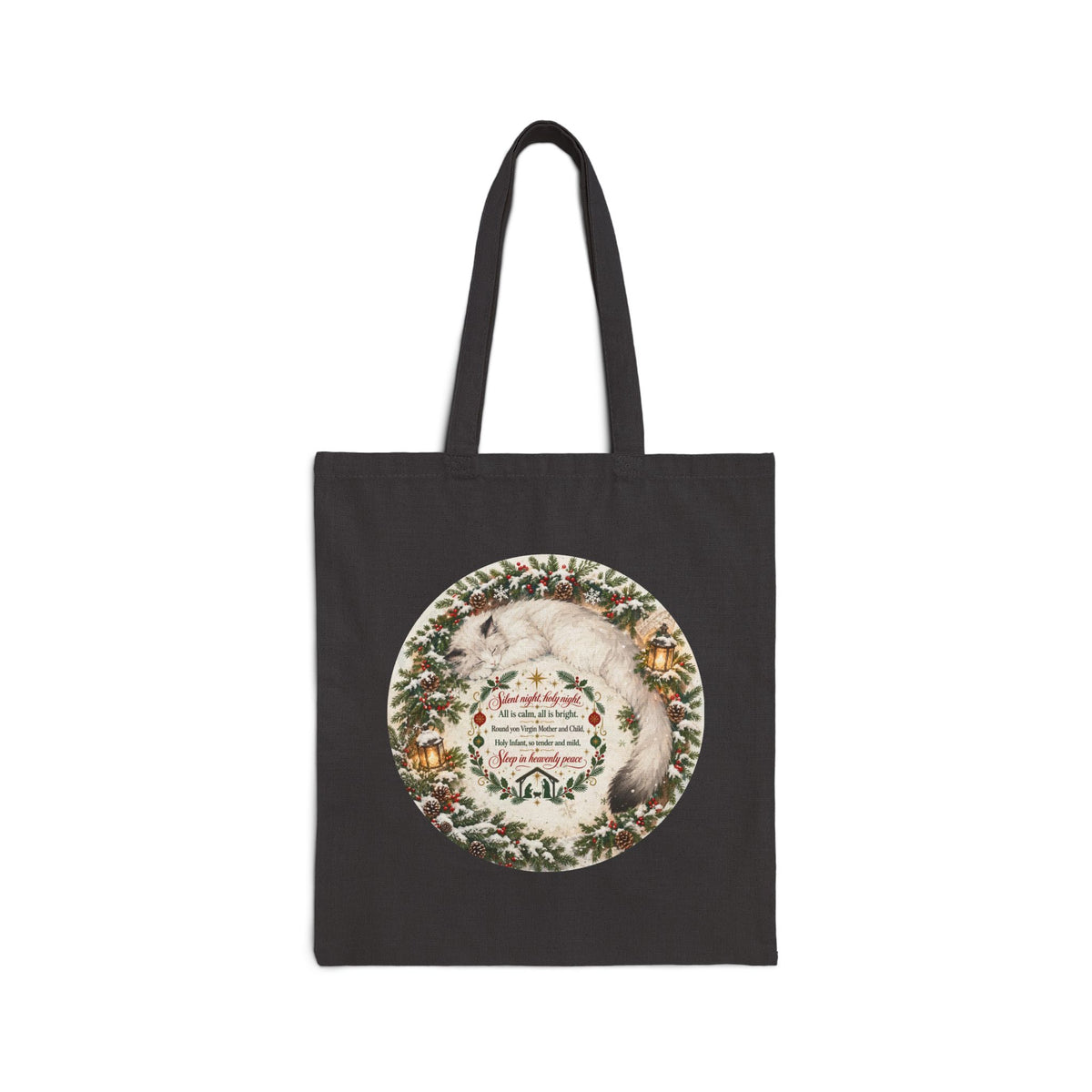 Silent Night Carol — Christmas Wreath Canvas Tote Bag