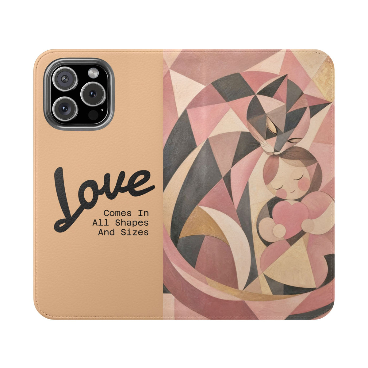 Love Keeps Watch — Geometric Cat & Child Flip Phone Case