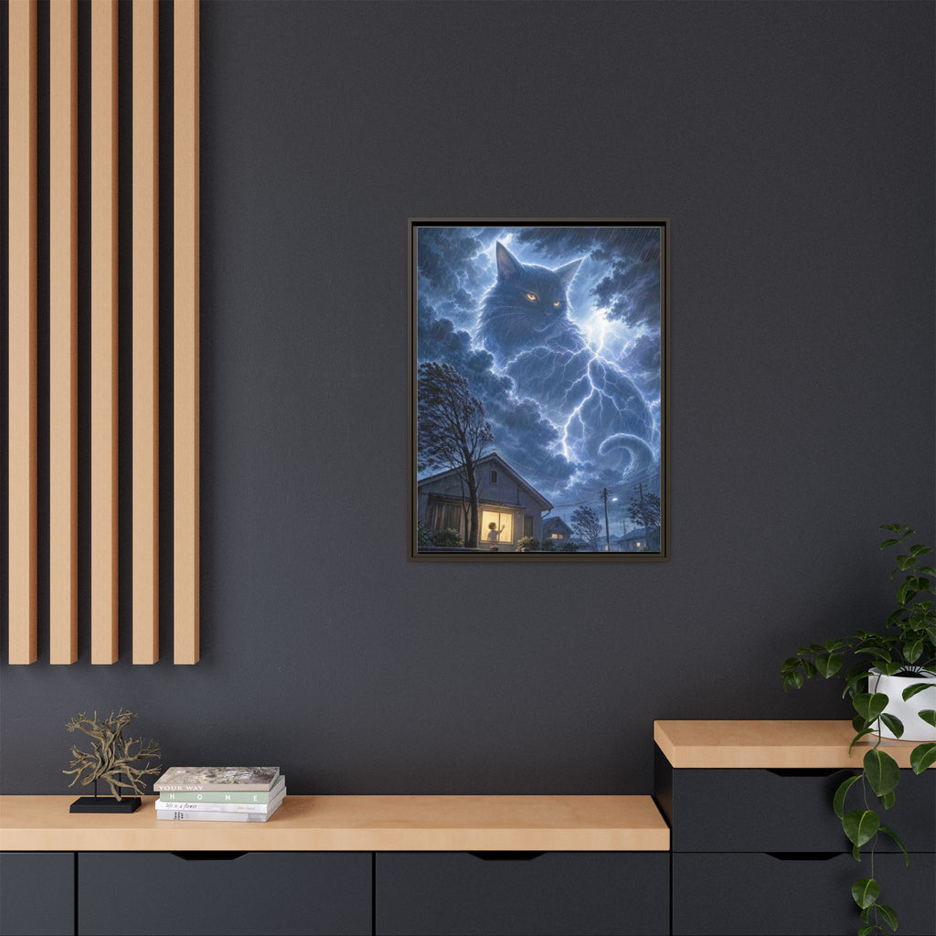 Never Fear the Storm — Lightning Cat Framed Matte Canvas