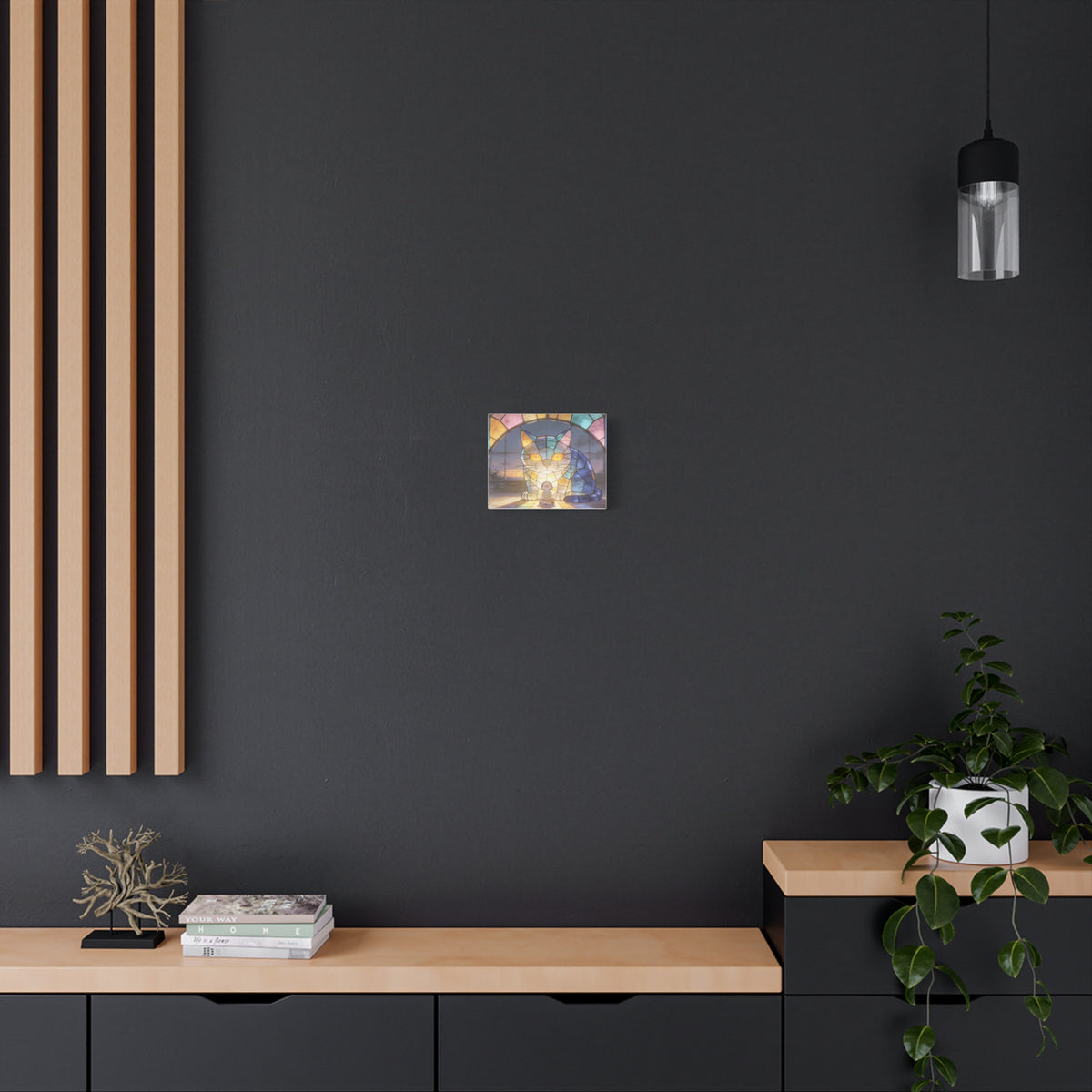 Sunset Sentinel — Stained Glass Cat Sunset Canvas Wall Art