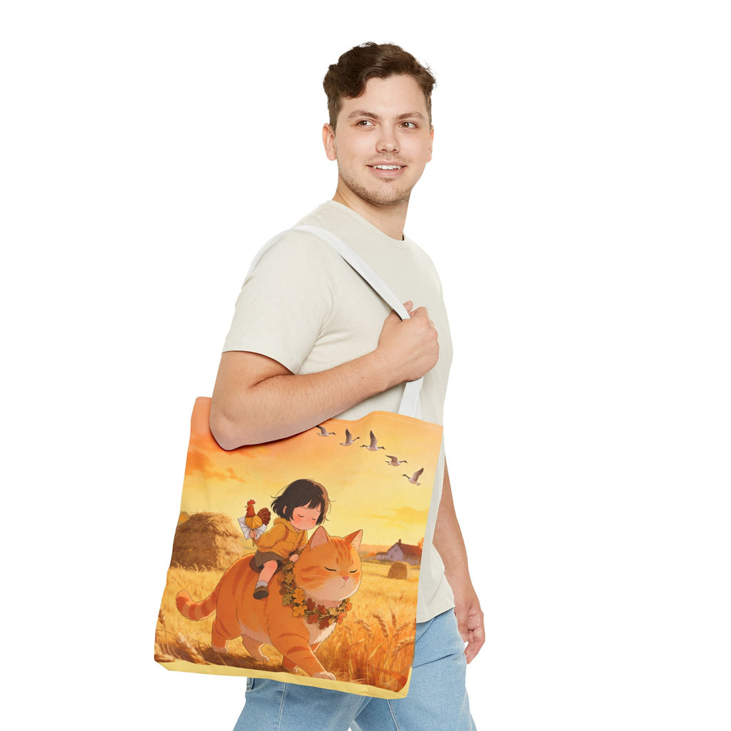 Harvest Watch — Wheat Walk Tote Bag, Guardian Cat & Fawn