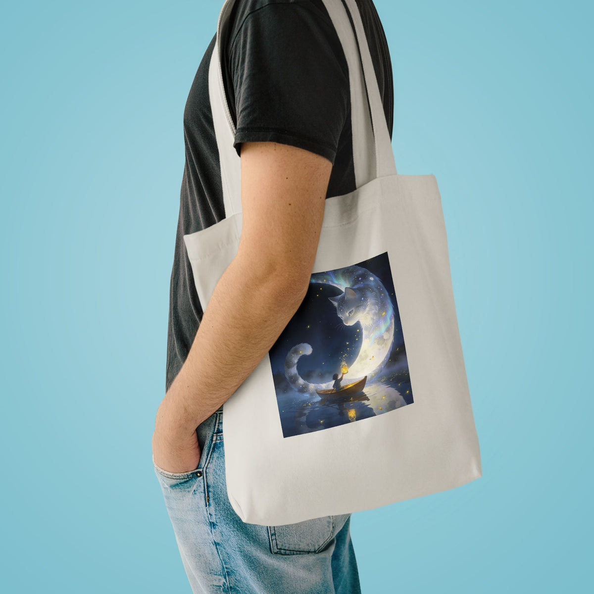 The Moon Keeps Watch — Moon Guardian Cat Cotton Tote Bag