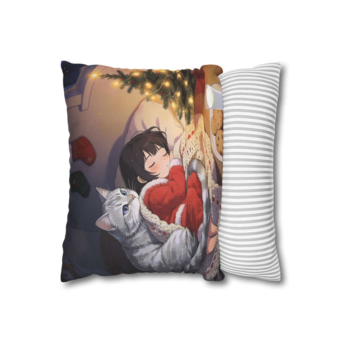 Christmas Cozy Cat Pillowcase — Spun Polyester Pillow Cover