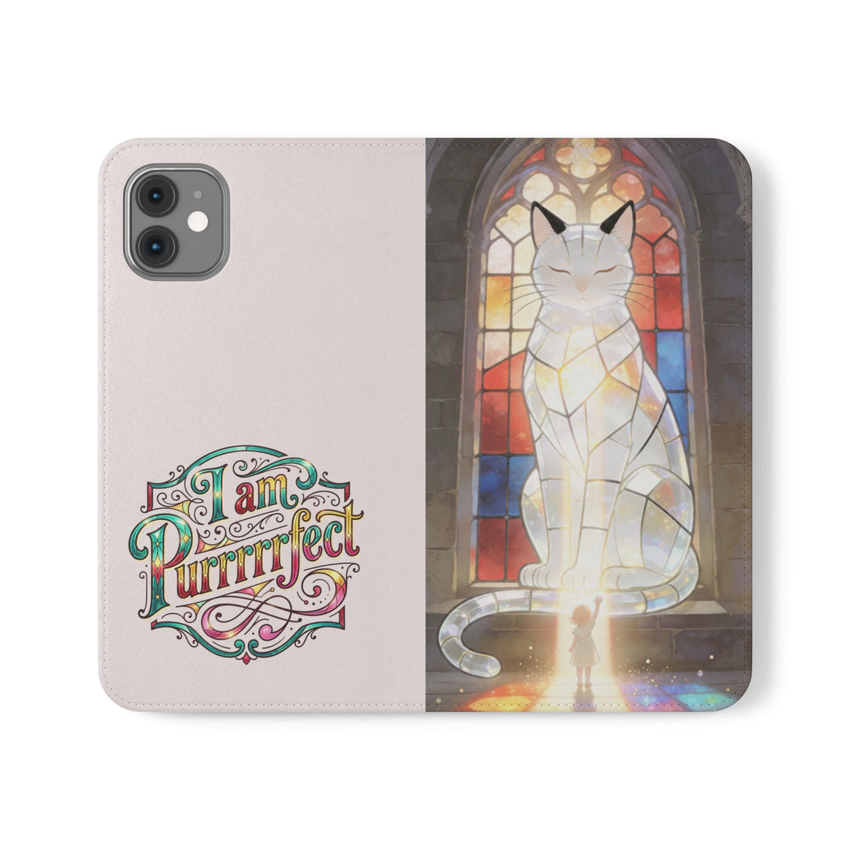 Purrfectly Guarded — Stained Glass Cat I Am Purrfect Flip Phone Case
