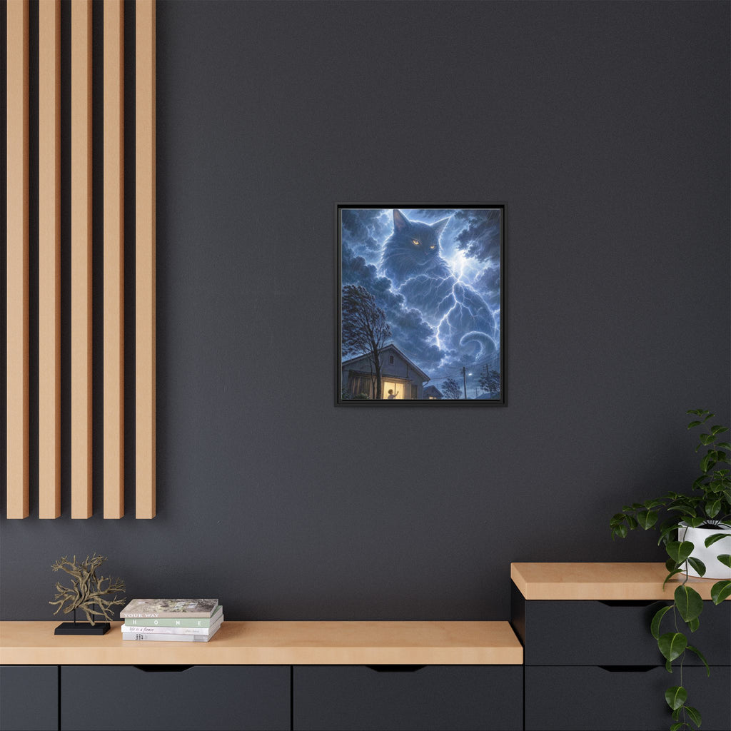 Never Fear the Storm — Lightning Cat Framed Matte Canvas
