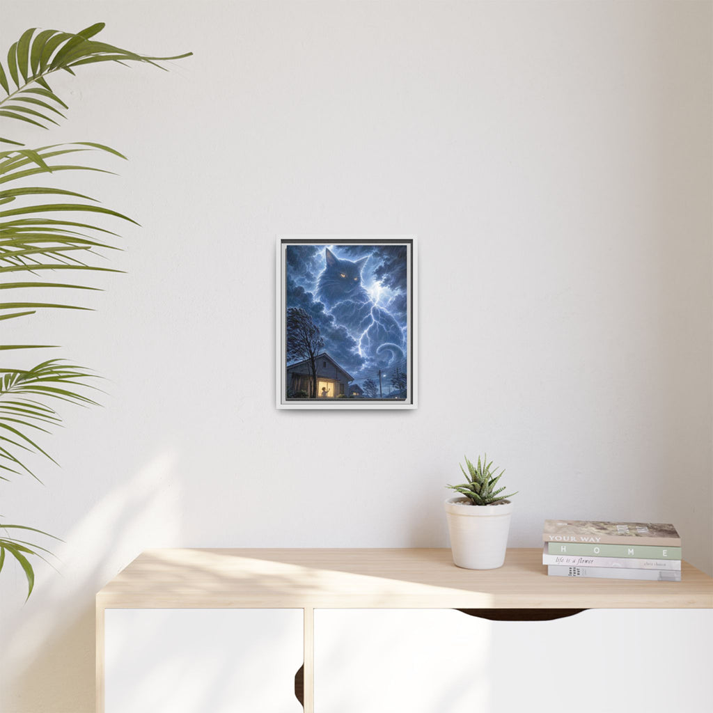 Never Fear the Storm — Lightning Cat Framed Matte Canvas