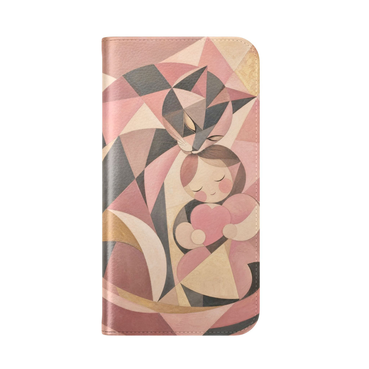 Love Keeps Watch — Geometric Cat & Child Flip Phone Case