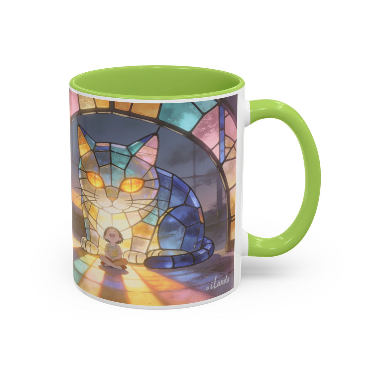 Glasslight Watch — Stained Glass Guardian Cat Accent Mug, 11 or 15 oz