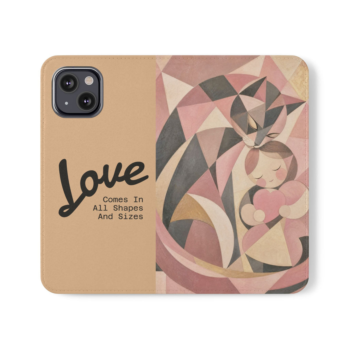 Love Keeps Watch — Geometric Cat & Child Flip Phone Case