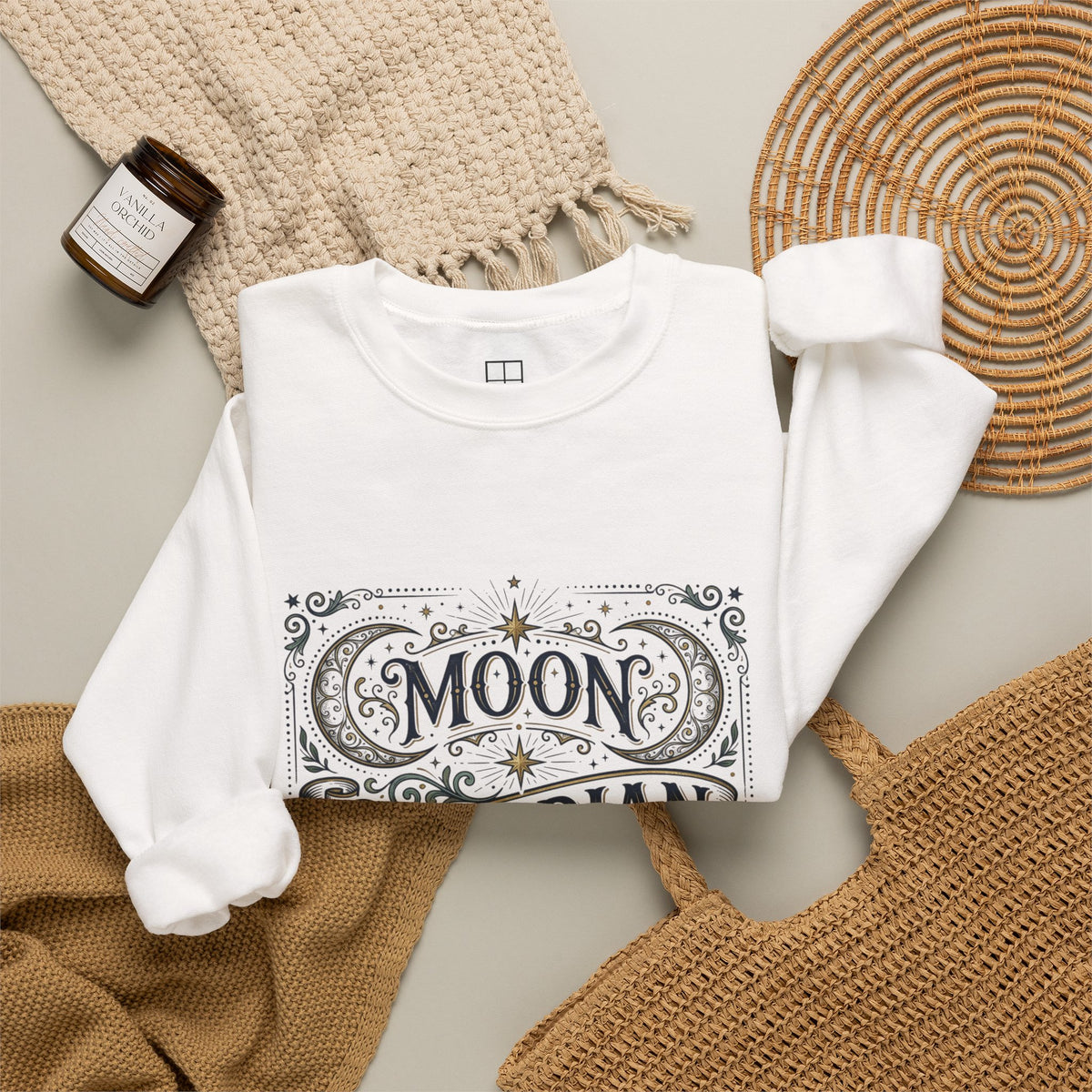 The Moon Keeps Watch — Moon Guardian Celestial Crewneck Sweatshirt