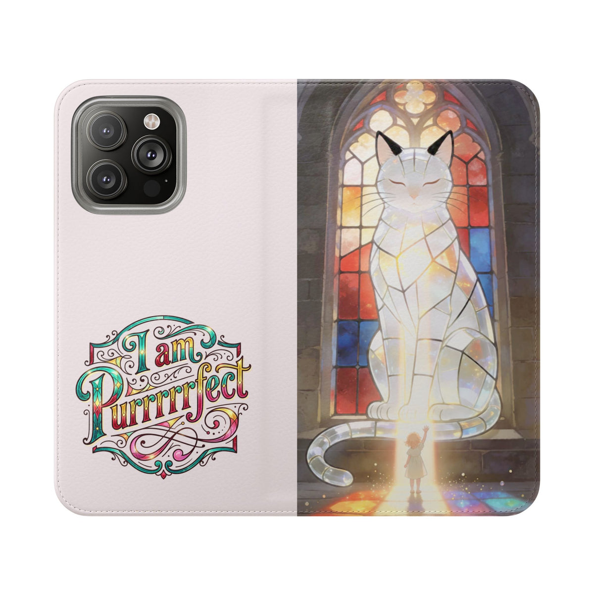 Purrfectly Guarded — Stained Glass Cat I Am Purrfect Flip Phone Case