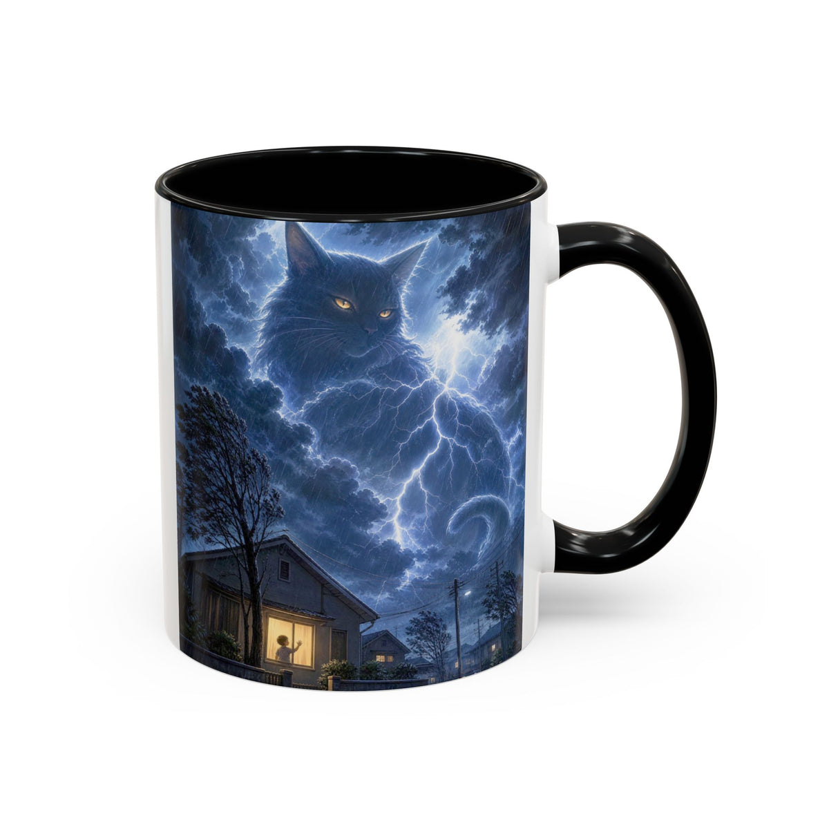 Never Fear the Storm — Lightning Cat Accent Mug, 11 or 15 oz