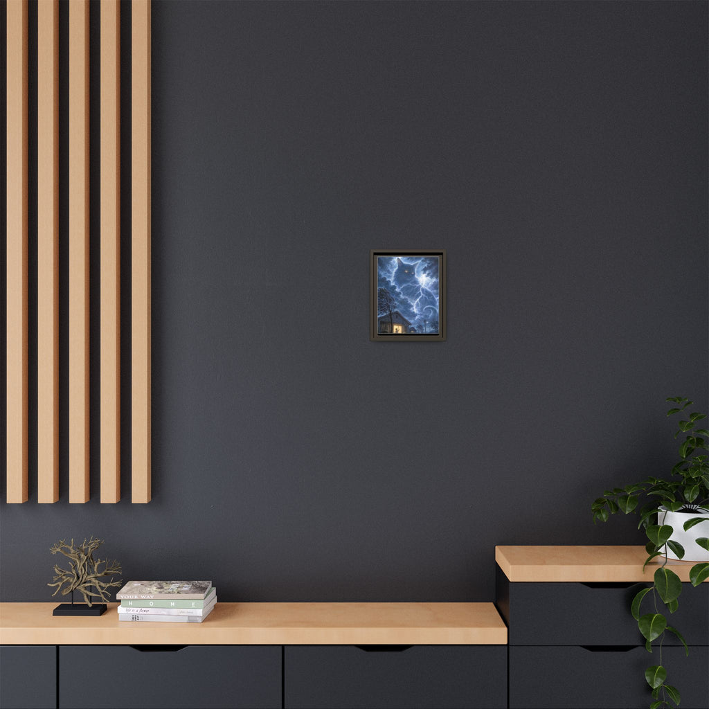 Never Fear the Storm — Lightning Cat Framed Matte Canvas