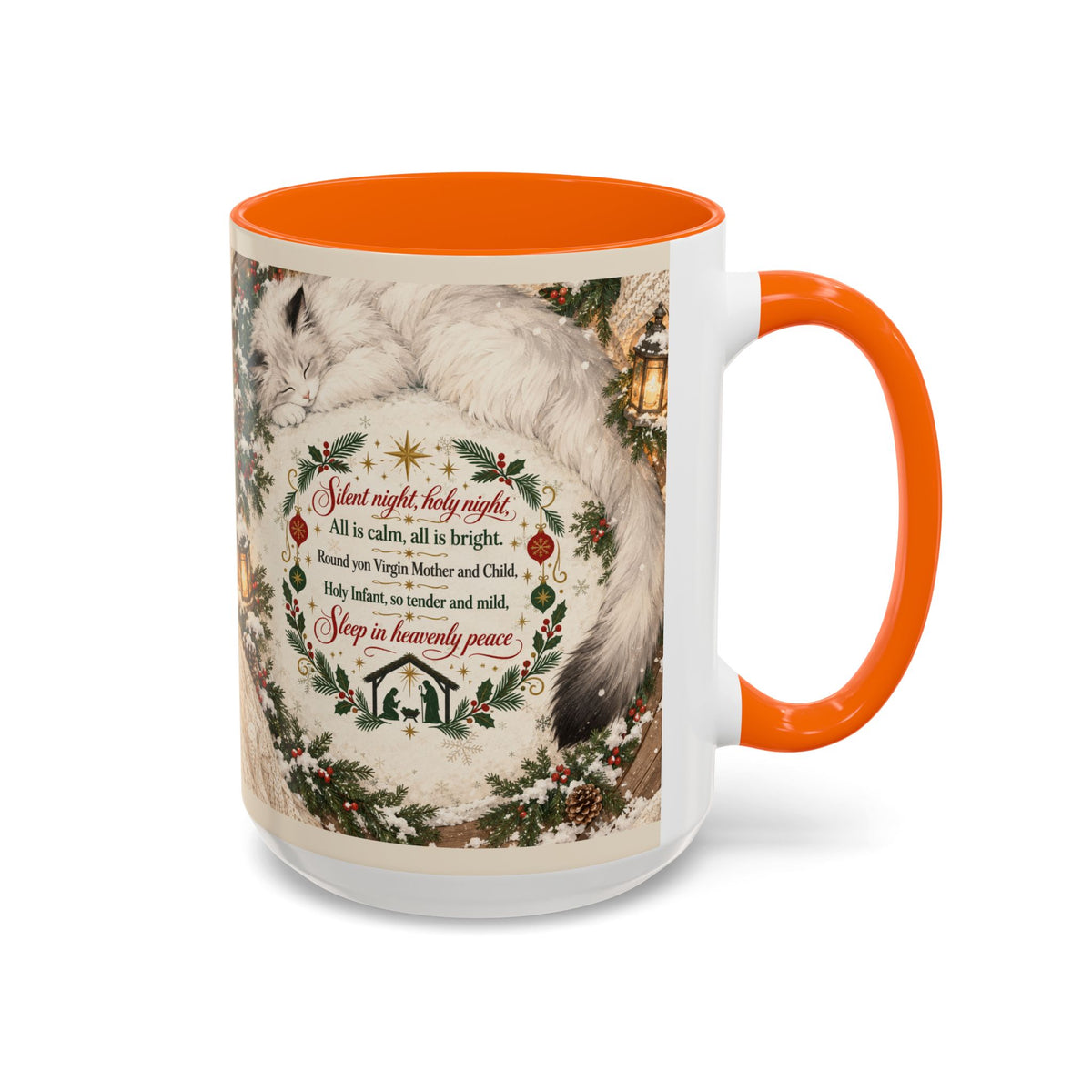Silent Night Carol — Christmas Cat Accent Mug (11oz / 15oz)