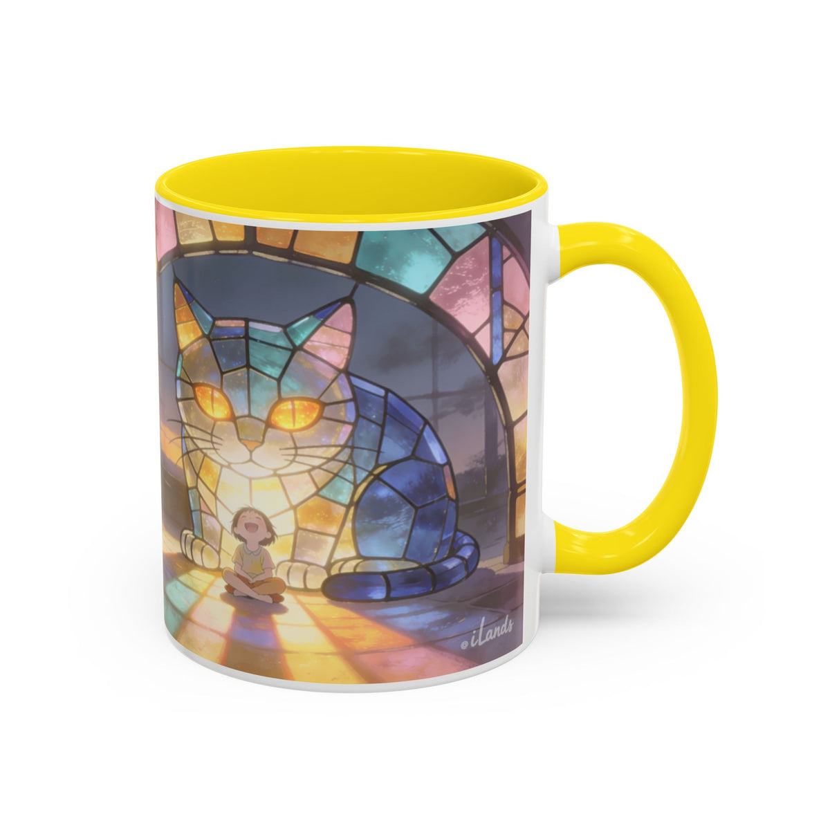 Glasslight Watch — Stained Glass Guardian Cat Accent Mug, 11 or 15 oz