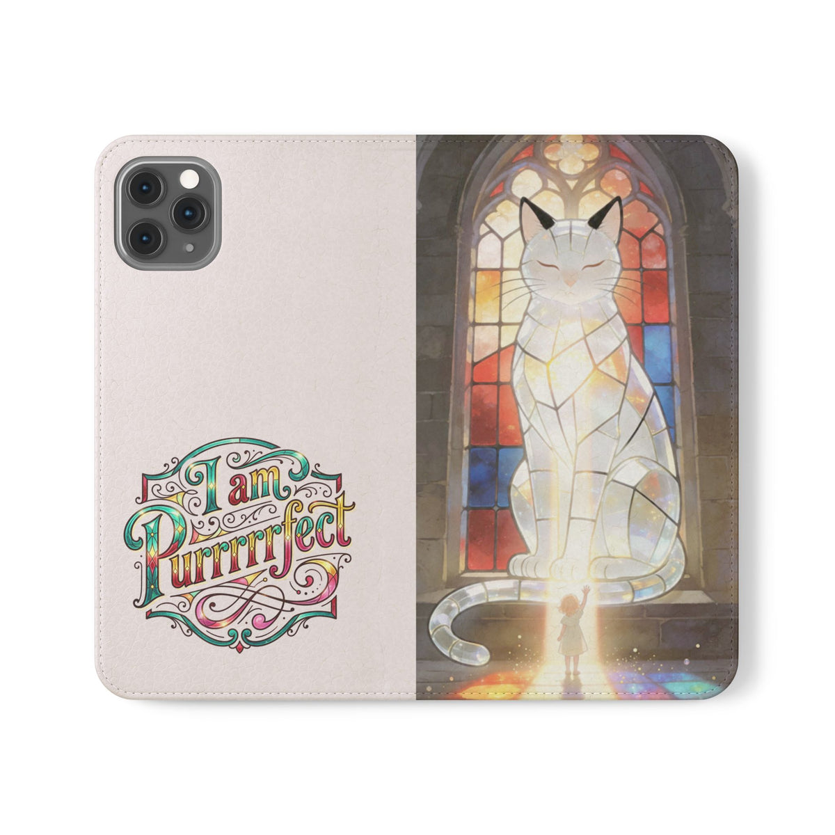 Purrfectly Guarded — Stained Glass Cat I Am Purrfect Flip Phone Case