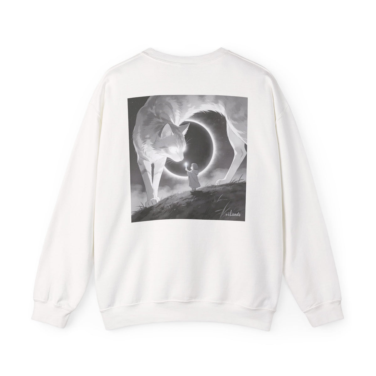 Two Watchers at the Moon — Guardians Cat & Child Crewneck Sweatshirt
