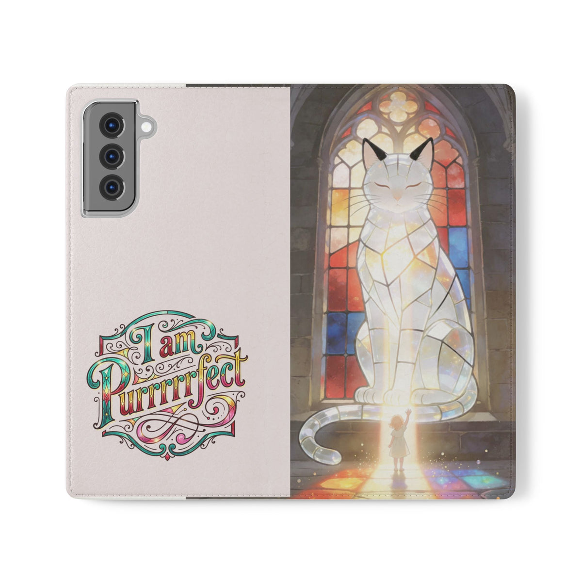Purrfectly Guarded — Stained Glass Cat I Am Purrfect Flip Phone Case