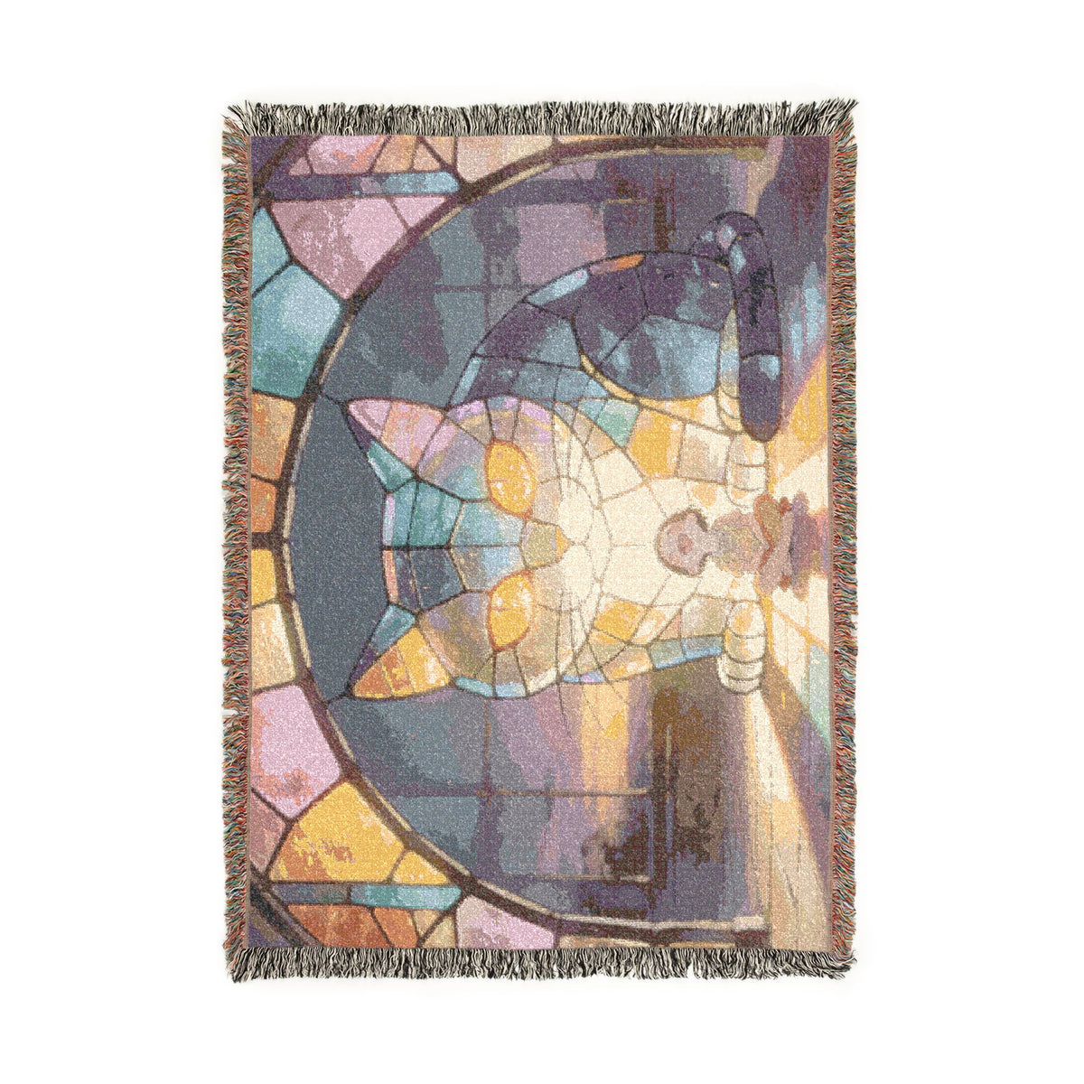 The Warm Window Watch — Stained Glass Cat Cotton Woven Throw, 52x37