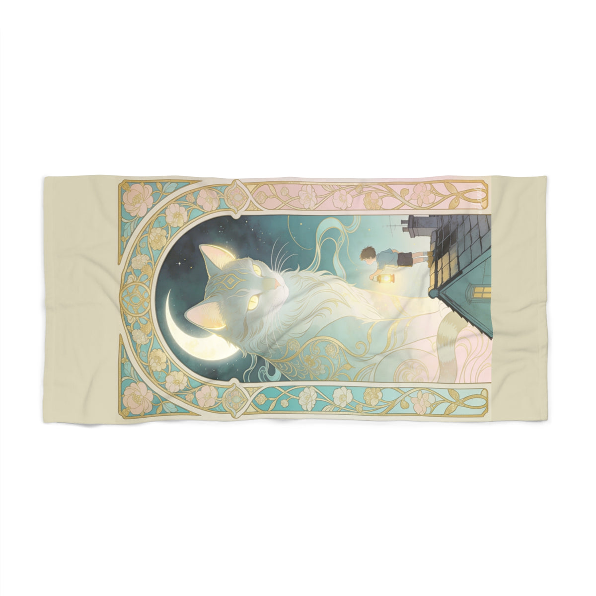 The Wave Cat — Art Nouveau Beach Towel