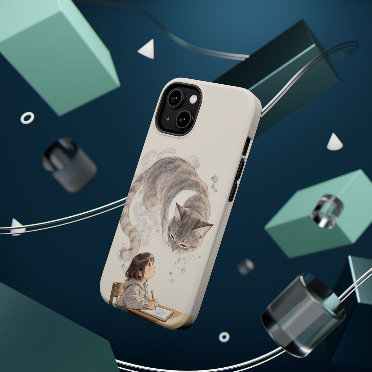 Guarded Dreams — Child & Cat MagSafe Phone Case