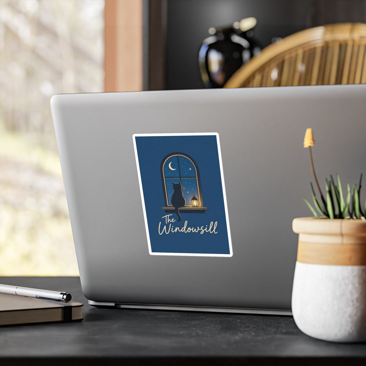 The Windowsill Cat — Moonlit Kiss-Cut Vinyl Sticker