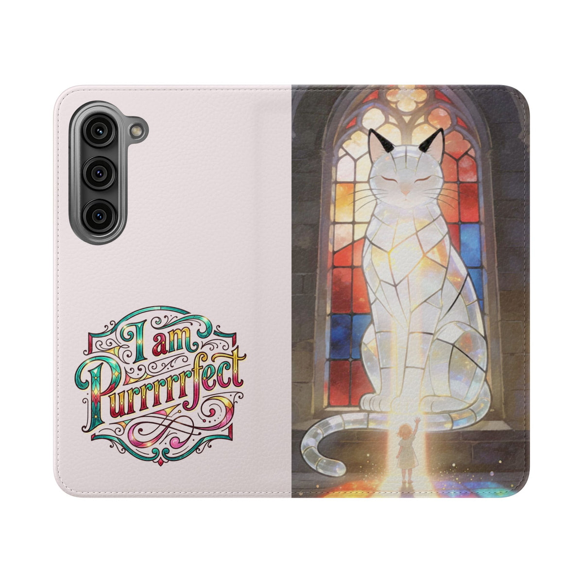 Purrfectly Guarded — Stained Glass Cat I Am Purrfect Flip Phone Case