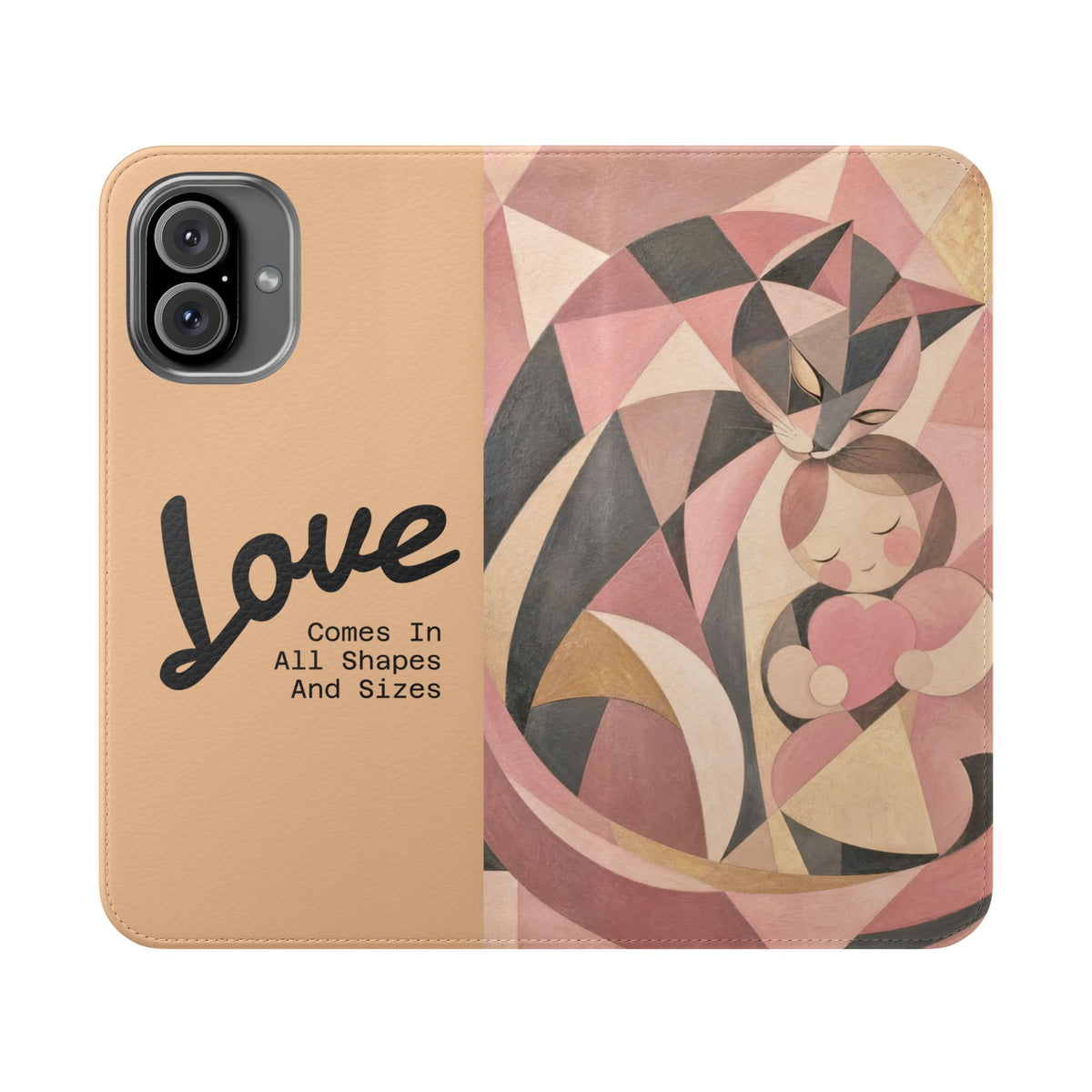 Love Keeps Watch — Geometric Cat & Child Flip Phone Case