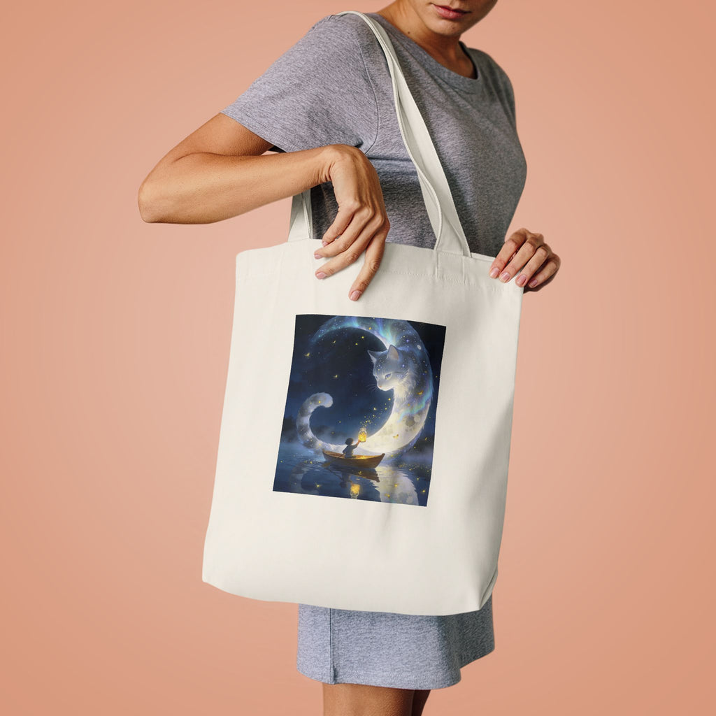 The Moon Keeps Watch — Moon Guardian Cat Cotton Tote Bag