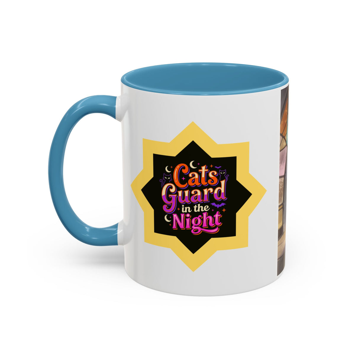 Glasslight Watch — Stained Glass Guardian Cat Accent Mug, 11 or 15 oz