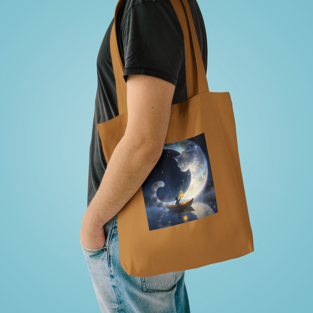 The Moon Keeps Watch — Moon Guardian Cat Cotton Tote Bag