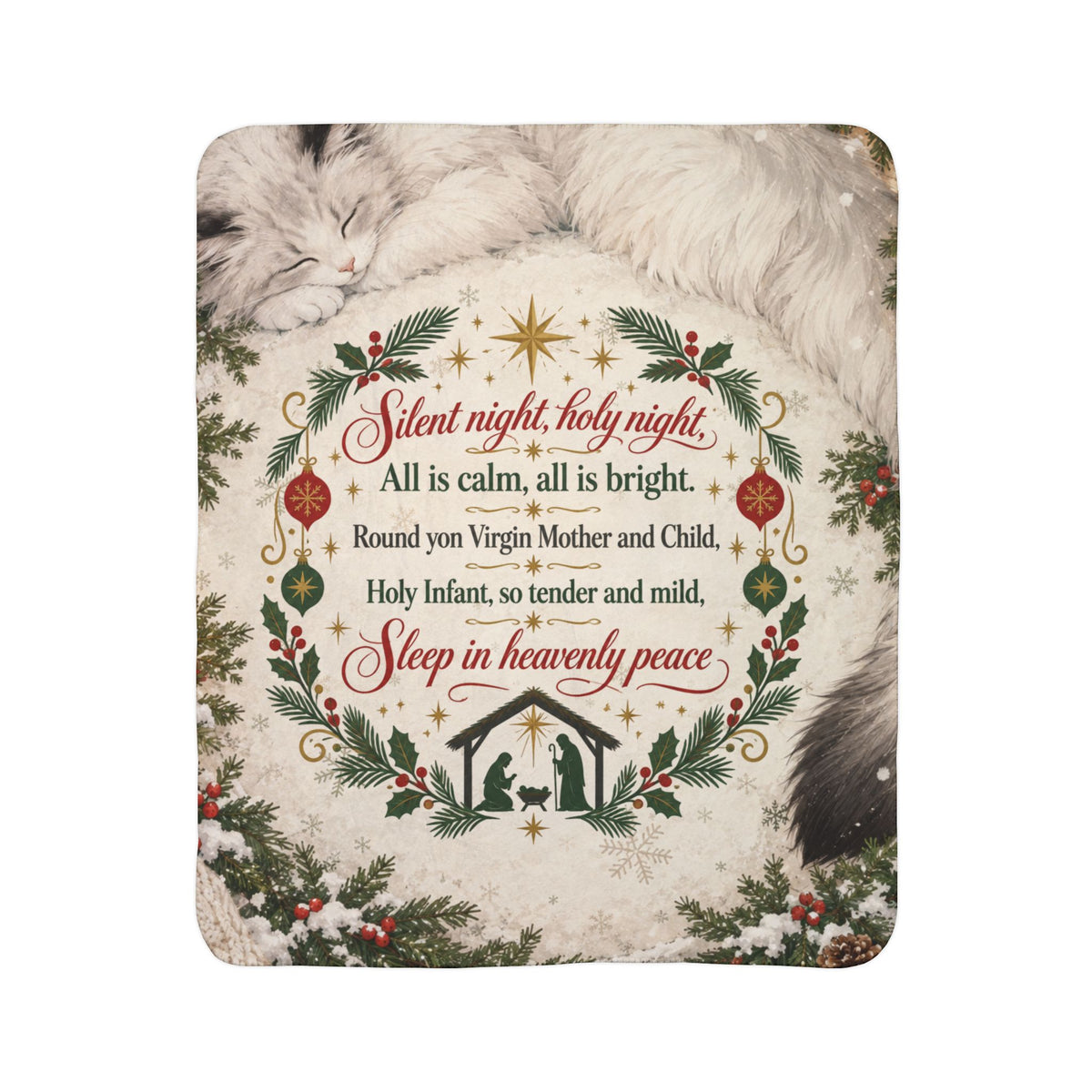 Silent Night Carol — Nativity Sherpa Fleece Throw Blanket