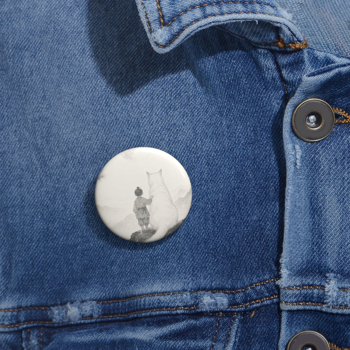 A Boy and His Guardian — Vintage Sketch Pin Button