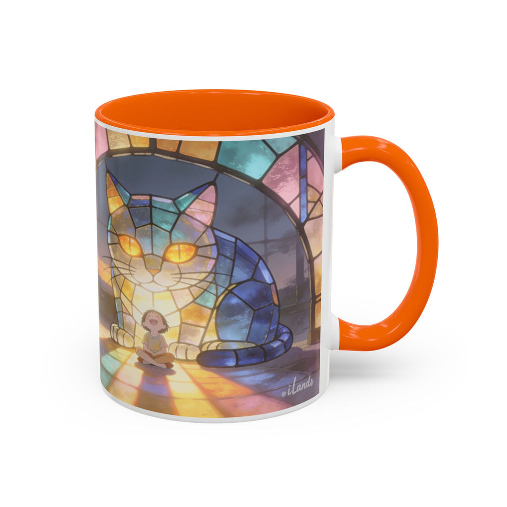 Glasslight Watch — Stained Glass Guardian Cat Accent Mug, 11 or 15 oz