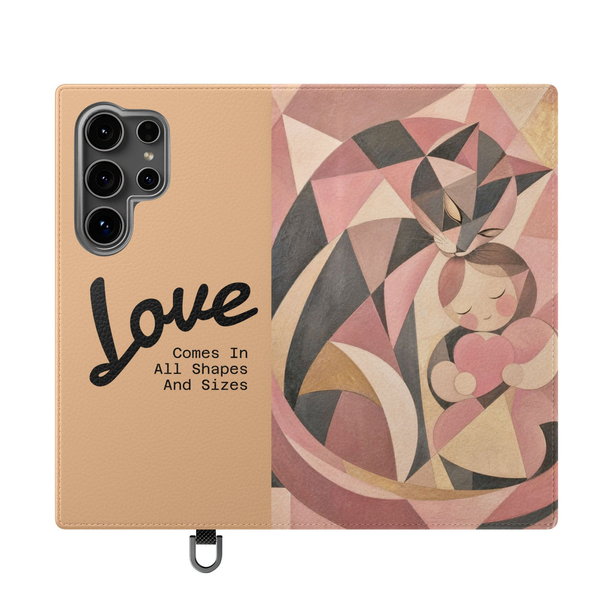 Love Keeps Watch — Geometric Cat & Child Flip Phone Case
