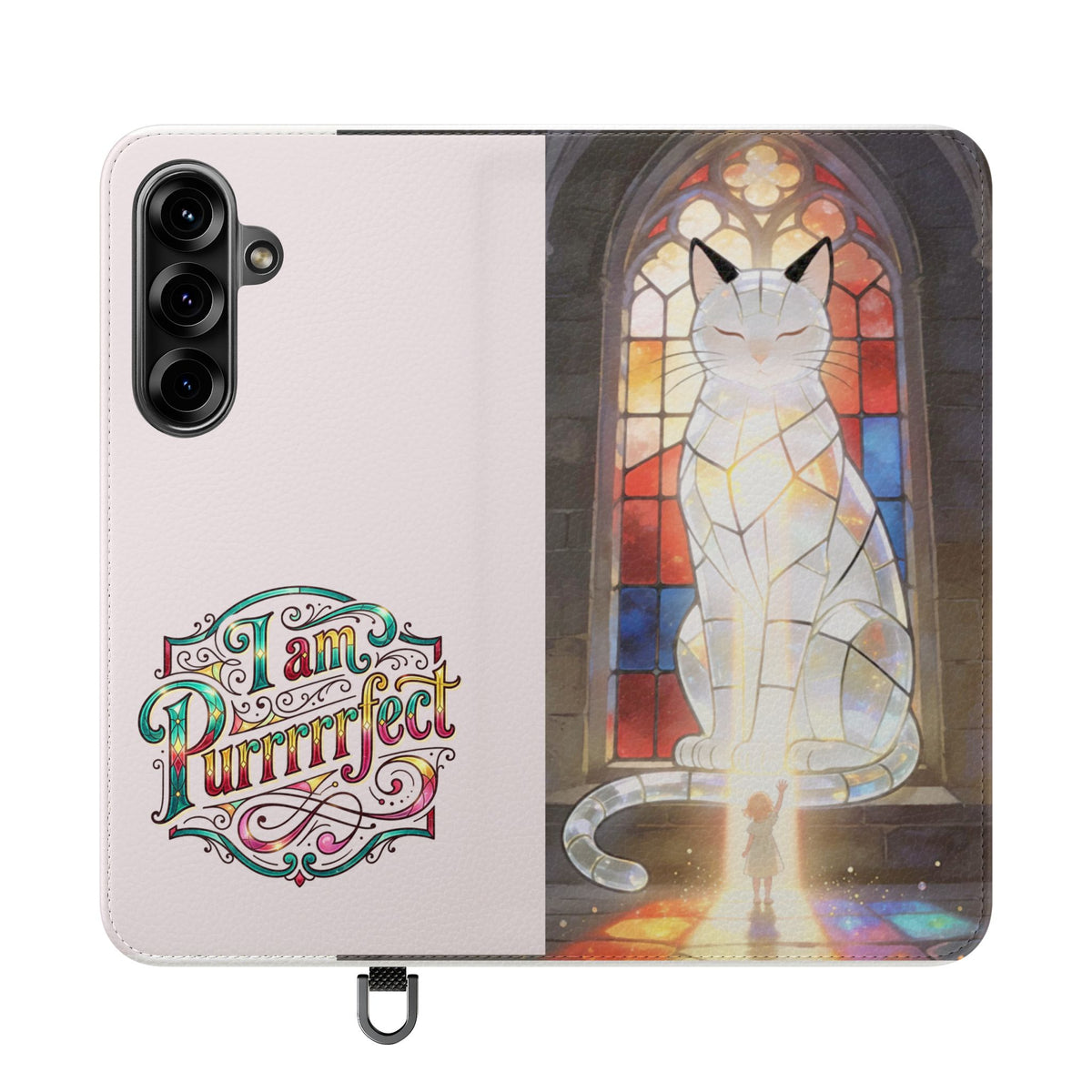 Purrfectly Guarded — Stained Glass Cat I Am Purrfect Flip Phone Case