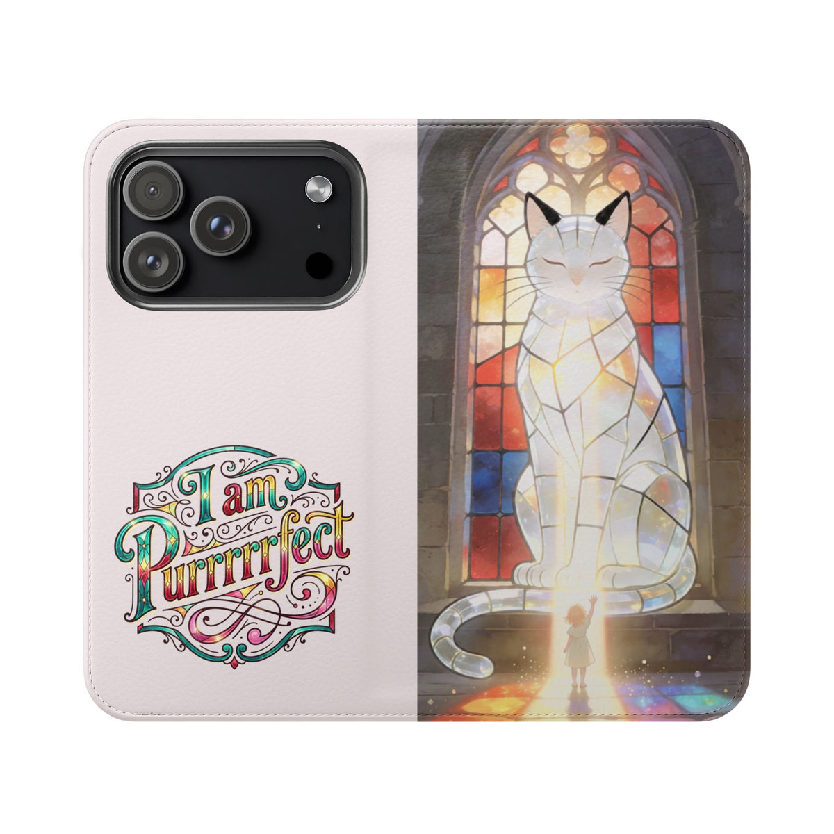 Purrfectly Guarded — Stained Glass Cat I Am Purrfect Flip Phone Case
