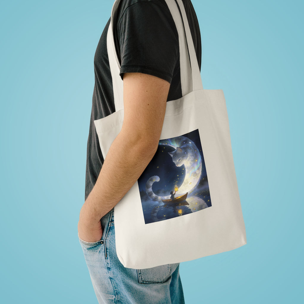 The Moon Keeps Watch — Moon Guardian Cat Cotton Tote Bag