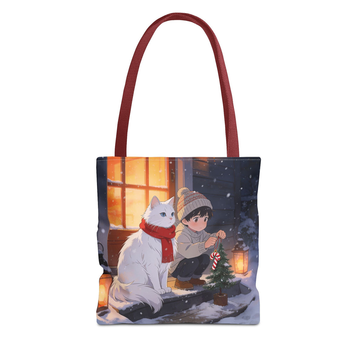 Cozy Christmas Cat Winter Scene - Tote Bag
